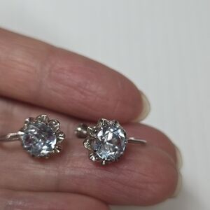 vintage blue gemstone silver toned non pierced clip on screw back earrings